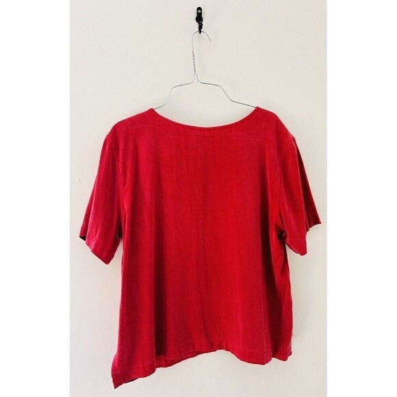Vintage 90s Tianello 100% Viscose USA Made Crop Short Sleeve Red Shirt Top - Picture 4 of 4